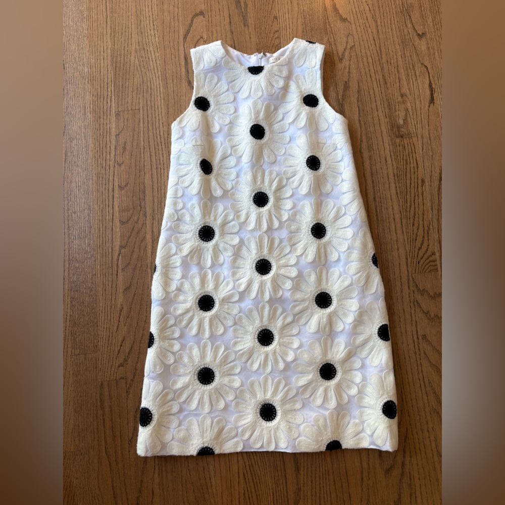 Ann Mashburn Sleeveless White Dress with Black Floral Pattern